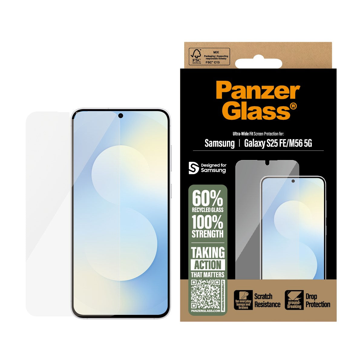 PanzerGlass® Skærmbeskyttelse Samsung Galaxy S25 FE 5G | M56 5G | Ultra-Wide Fit